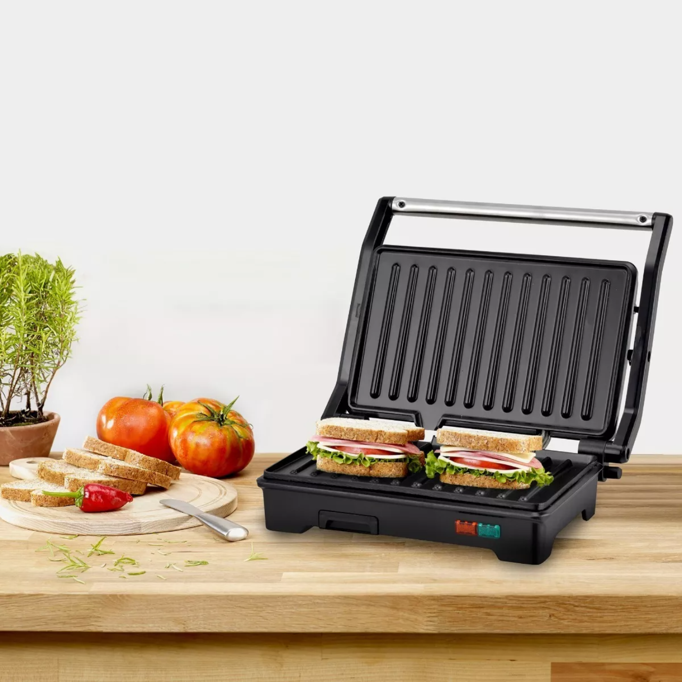 Parrilla Para Panini Grill 2 Rebanadas Acero Masterchef Color Plateado