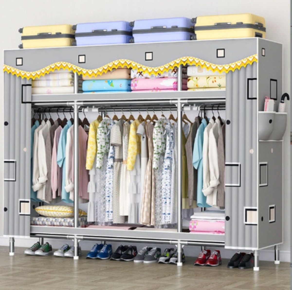 Closet Grande Ropero Armable Portátil Organizador Recamara Gris Cuadros 