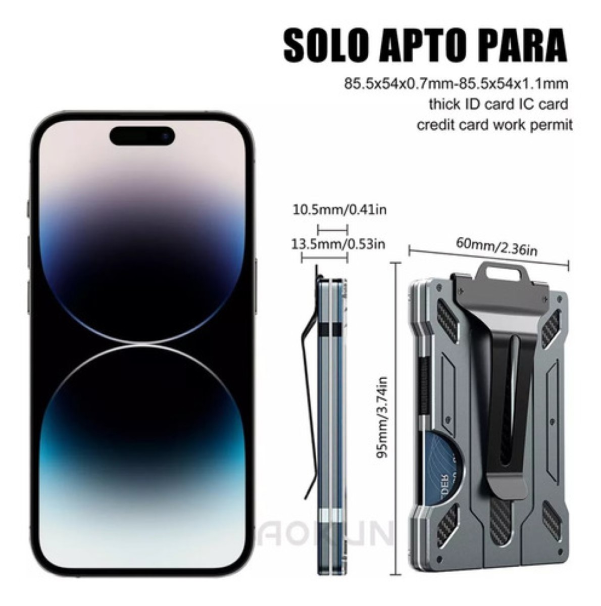 Cartera Rfid Hombre Tarjetero Billetera Fibra De Carbono, Gris Claro