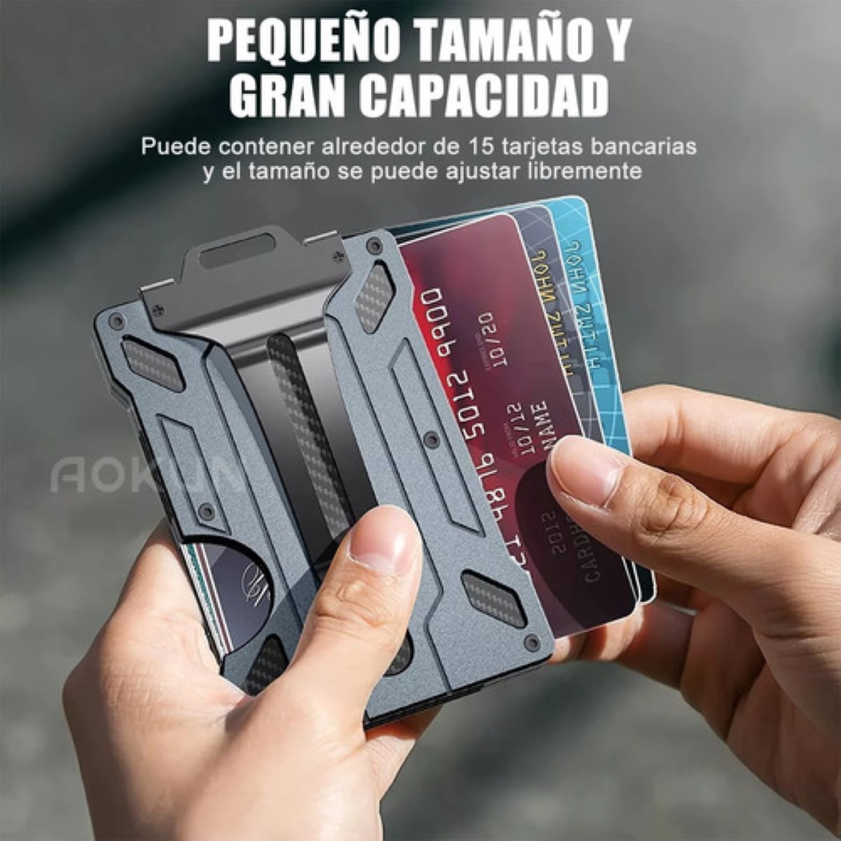 Cartera Rfid Hombre Tarjetero Billetera Fibra De Carbono, Gris Claro