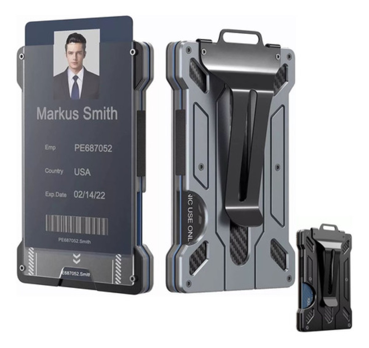 Cartera Rfid Hombre Tarjetero Billetera Fibra De Carbono, Gris Claro