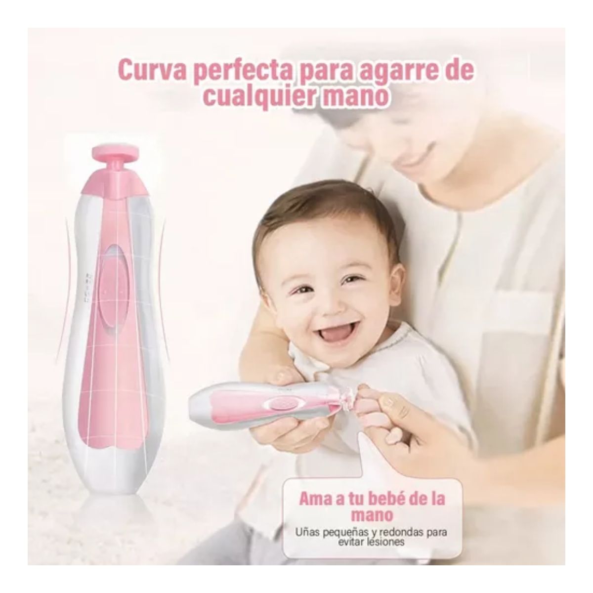 Lima De Uñas Eléctrica Para Adultos Y Bebés Con Luz Led 6 en 1, Rosa