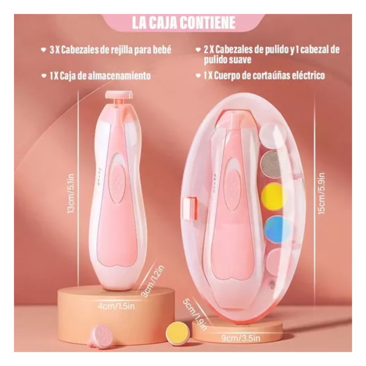 Lima De Uñas Eléctrica Para Adultos Y Bebés Con Luz Led 6 en 1, Rosa