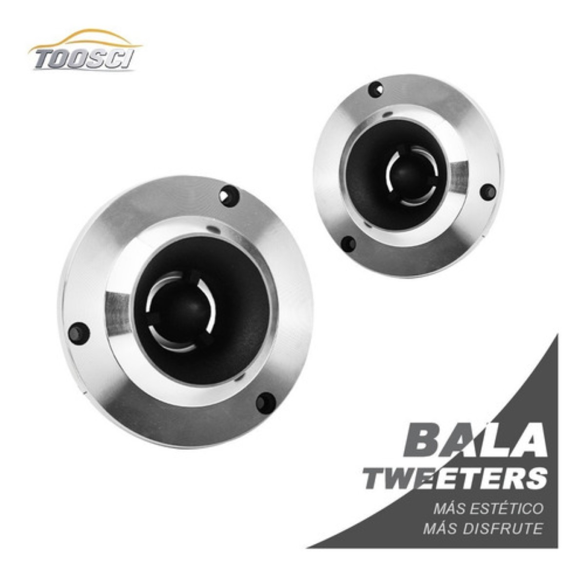 Bocinas Para Carros Par Bala Tweeters, Color Plata con Negro 