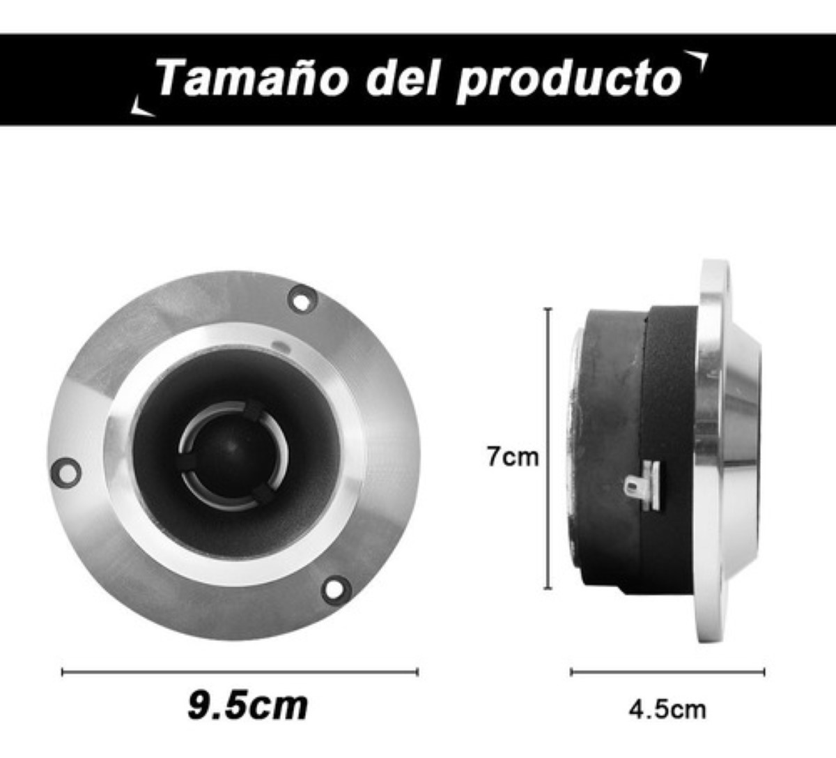 Bocinas Para Carros Par Bala Tweeters, Color Plata con Negro 