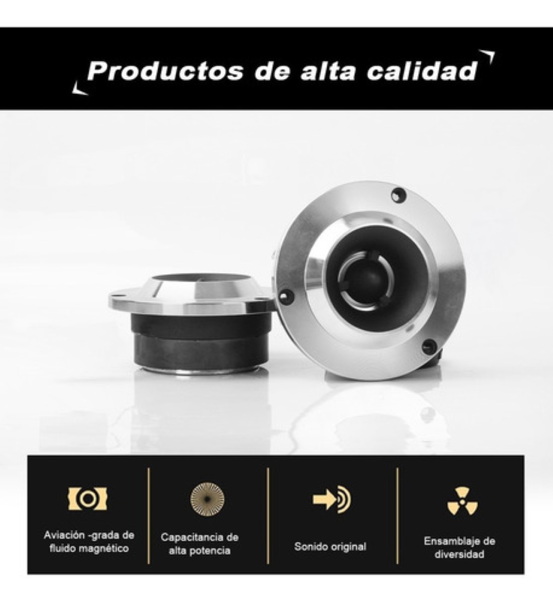 Bocinas Para Carros Par Bala Tweeters, Color Plata con Negro 