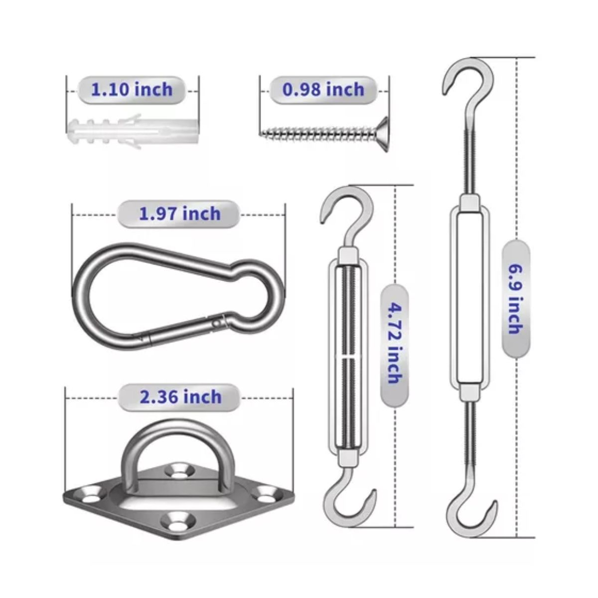 Kit De Instalación Para Malla Sombra Tensores Armellas 42pz Gris 