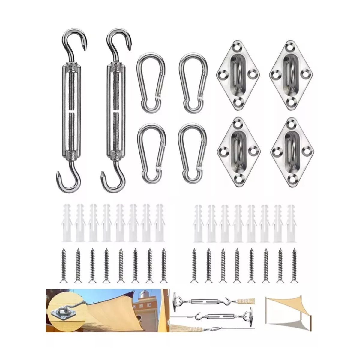 Kit De Instalación Para Malla Sombra Tensores Armellas 42pz Gris 