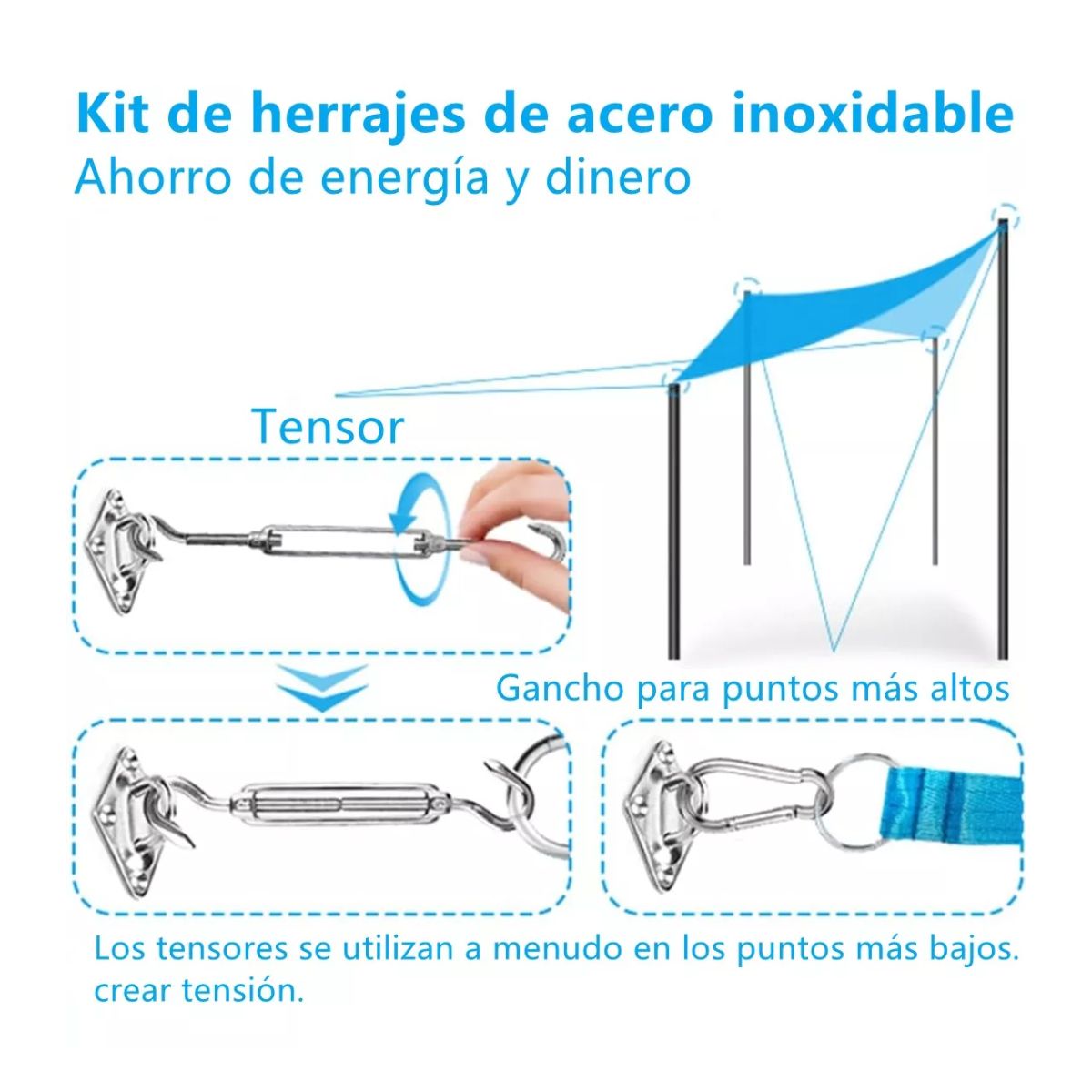Kit De Instalación Para Malla Sombra Tensores Armellas 42pz Gris 