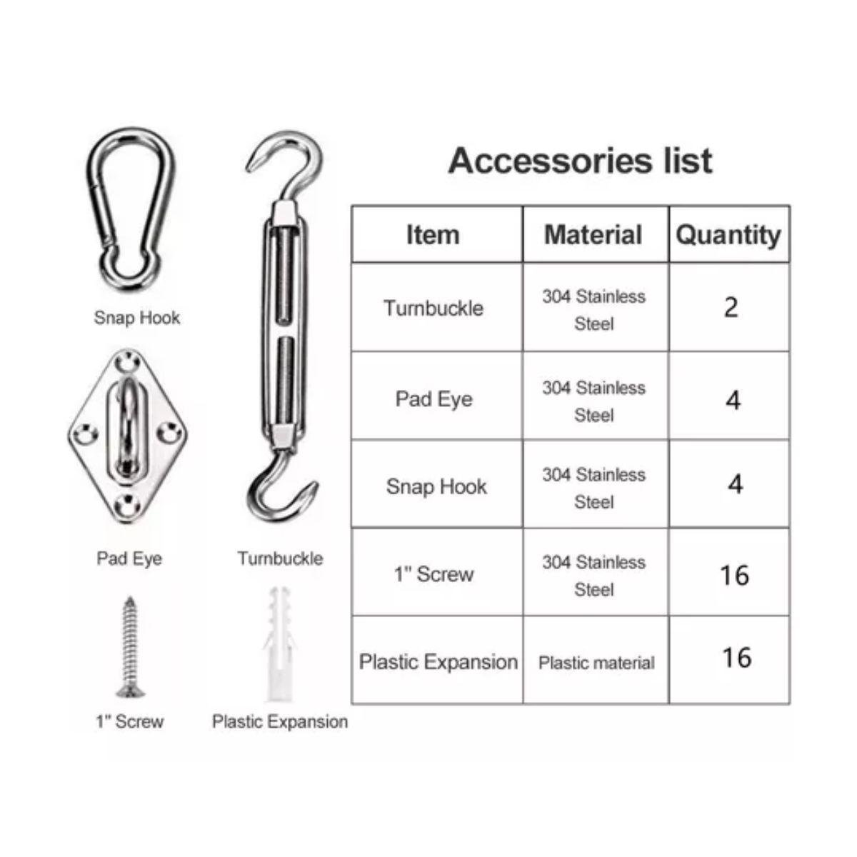 Kit De Instalación Para Malla Sombra Tensores Armellas 42pz Gris 