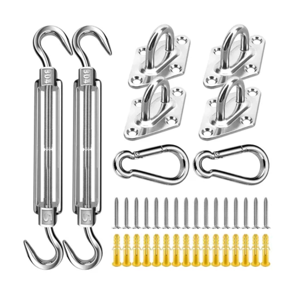 Kit De Instalación Para Malla Sombra Tensores Armellas 40pz Gris 