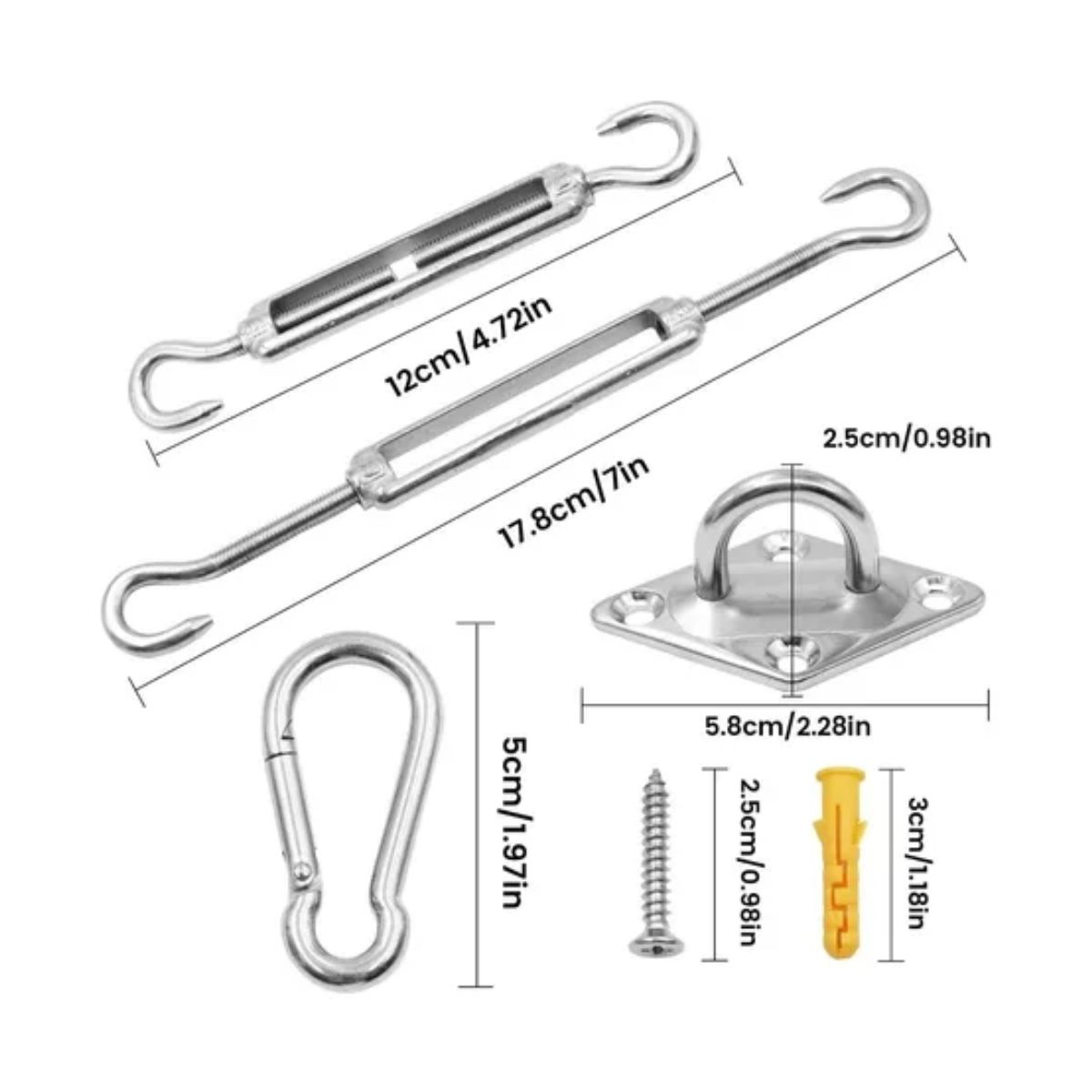 Kit De Instalación Para Malla Sombra Tensores Armellas 40pz Gris 