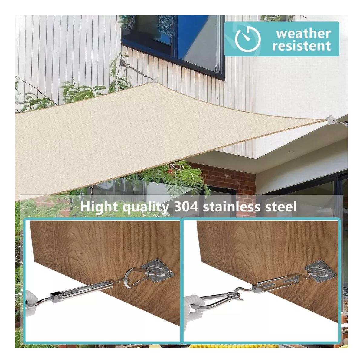 Kit De Instalación Para Malla Sombra Tensores Armellas 40pz Gris 