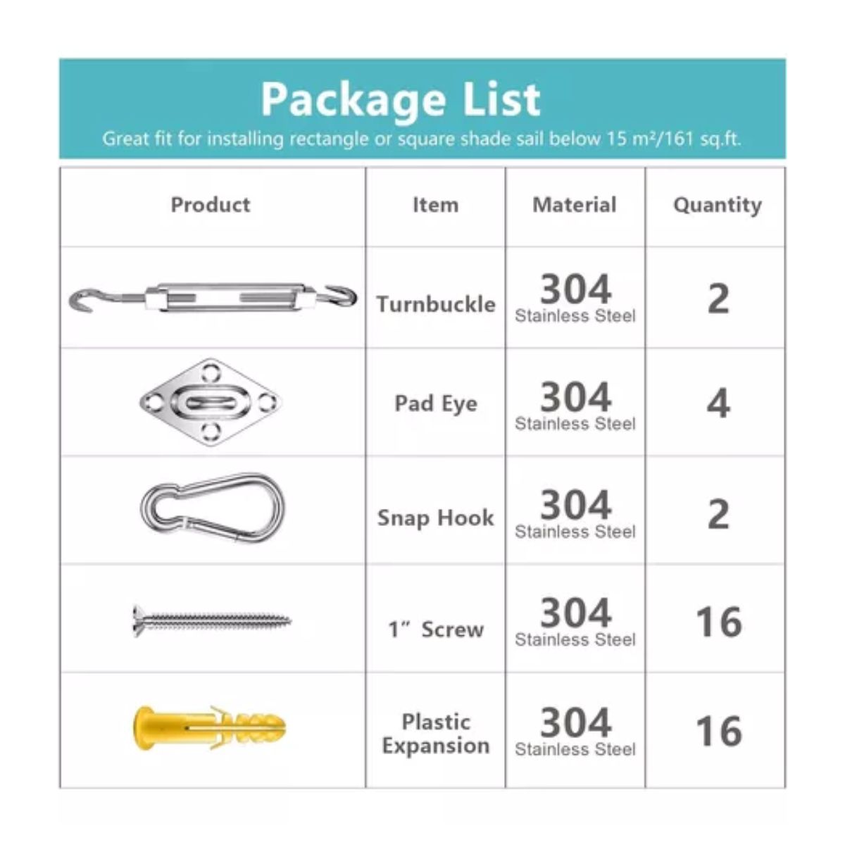 Kit De Instalación Para Malla Sombra Tensores Armellas 40pz Gris 