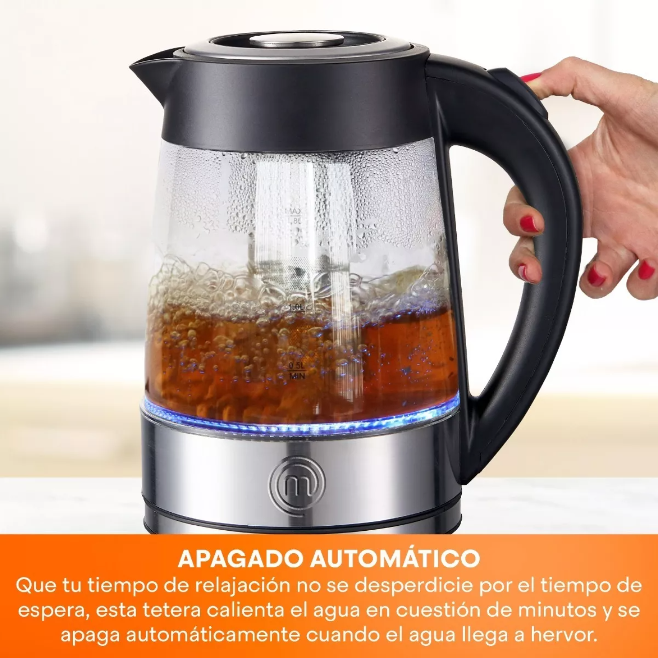 Tetera Eléctrica Fuse Con Infusor 1.7 Lt Acero Masterchef