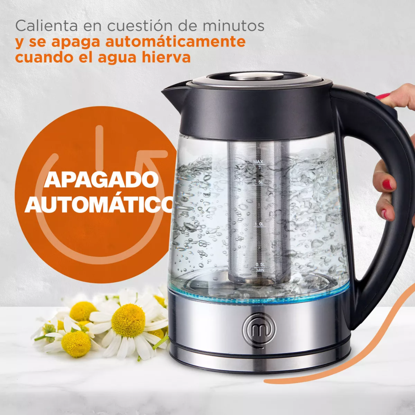 Tetera Eléctrica Fuse Con Infusor 1.7 Lt Acero Masterchef