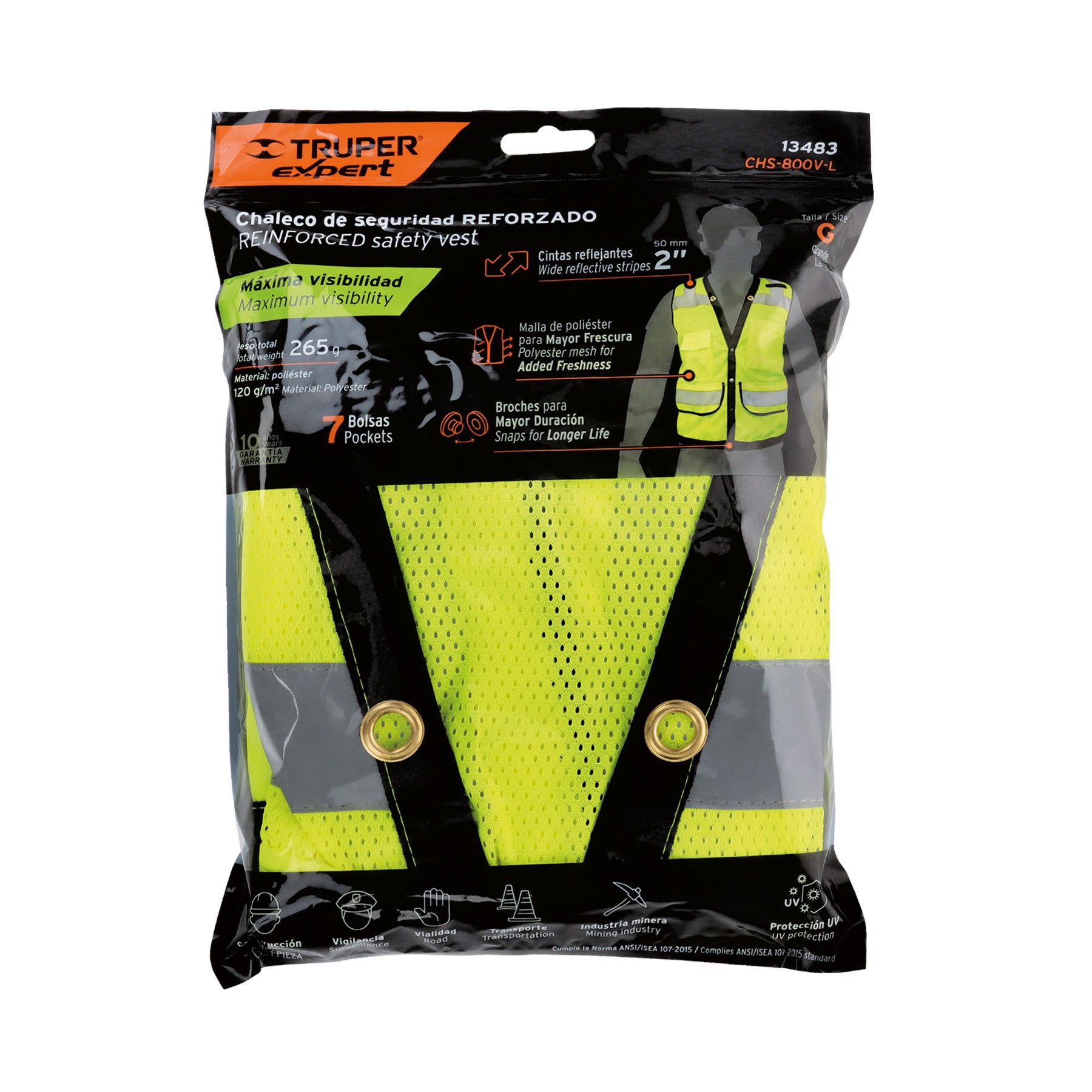 CHALECO SEGURIDAD REFORZADO VERDE CON BOLSAS, G, TRUPER EXPERT 13483