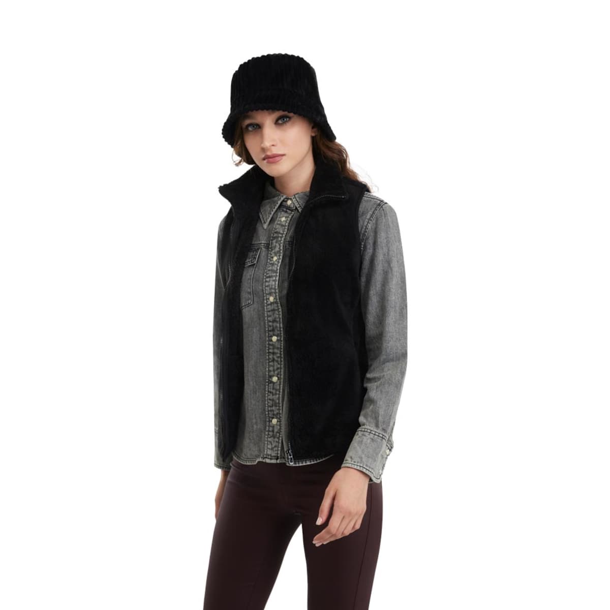 Chaleco Holly Land para mujer, de peluche negro, 1091132