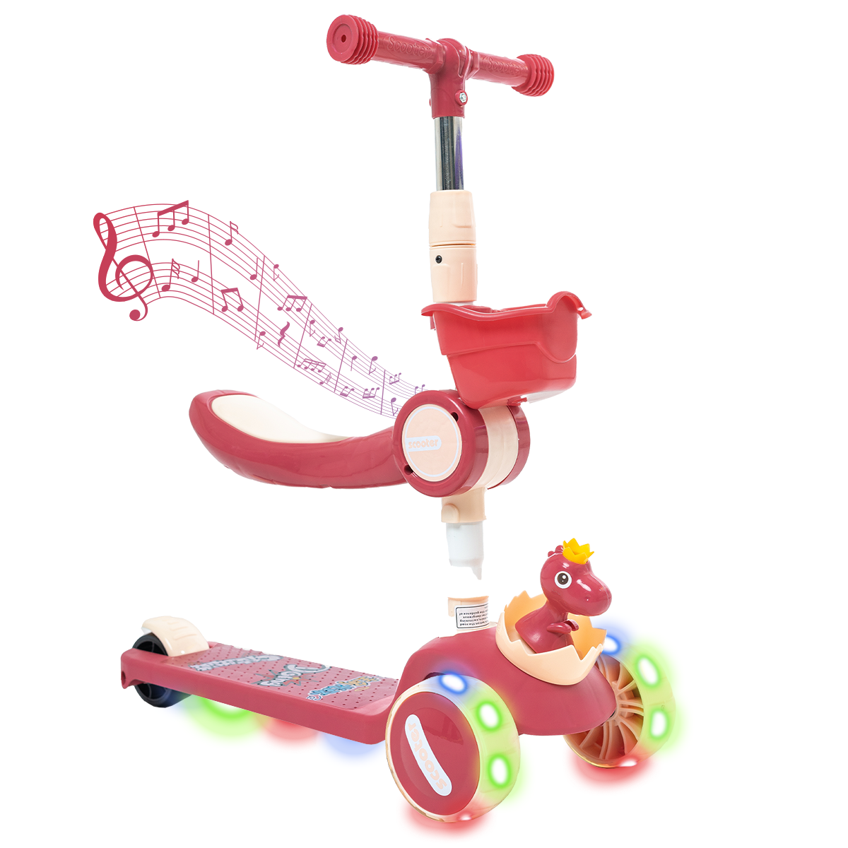Scooter Patín Del Diablo Plegable Para Niños con Música y Luces LED Color Rosa