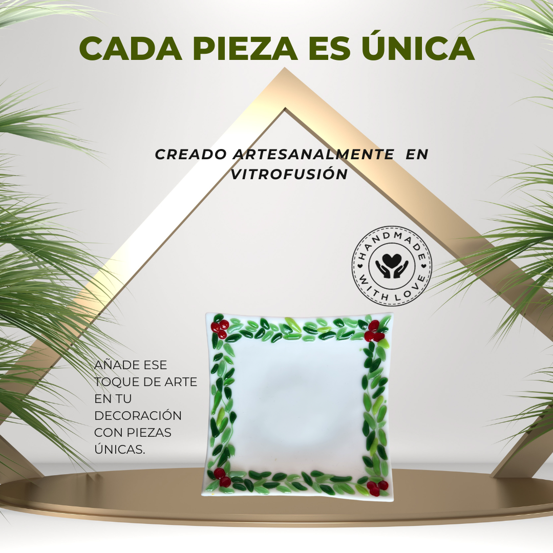 Plato Decorativo Nochebuena Fusión Vitral Set 2 Piezas