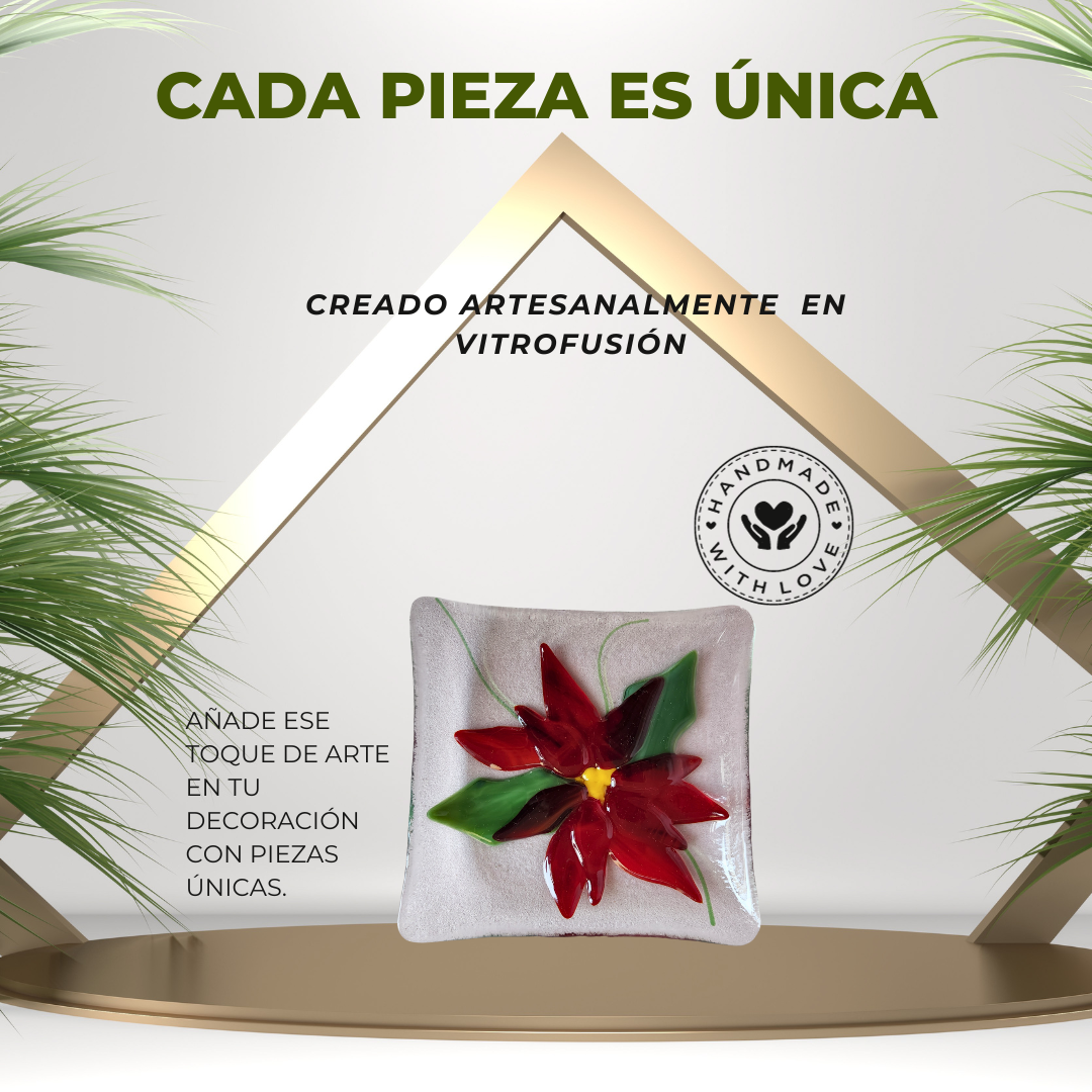 Plato Decorativo Nochebuena Fusión Vitral Set 2 Piezas