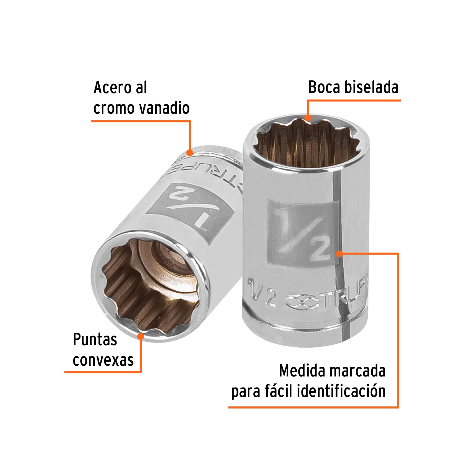 DADO DE 1/2", 12 PUNTAS, CUADRO 3/8", TRUPER 13584