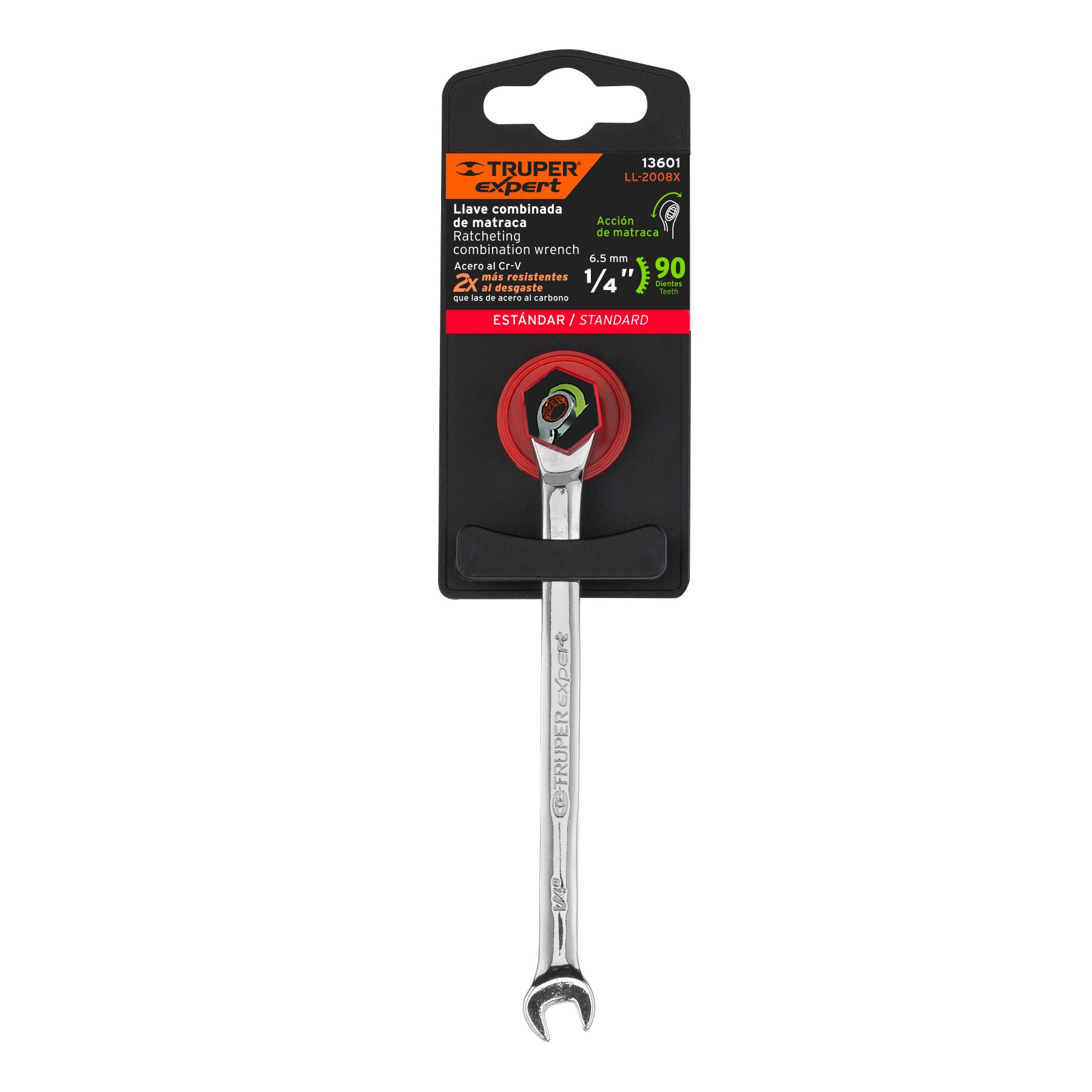 LLAVE COMBINADA CON MATRACA 1/4" X 120 MM LARGO, TRUPER EXPERT 13601