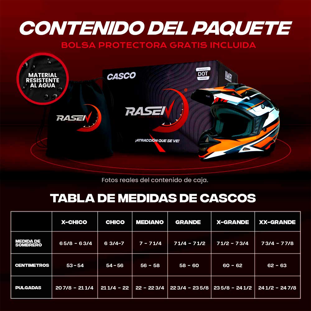 Casco Para Moto Rasen Tipo Cross Negro Con Naranja Certificado Dot             