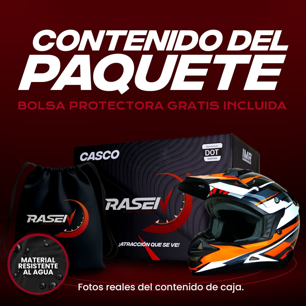 Casco Para Moto Rasen Tipo Cross Negro Con Naranja Certificado Dot             