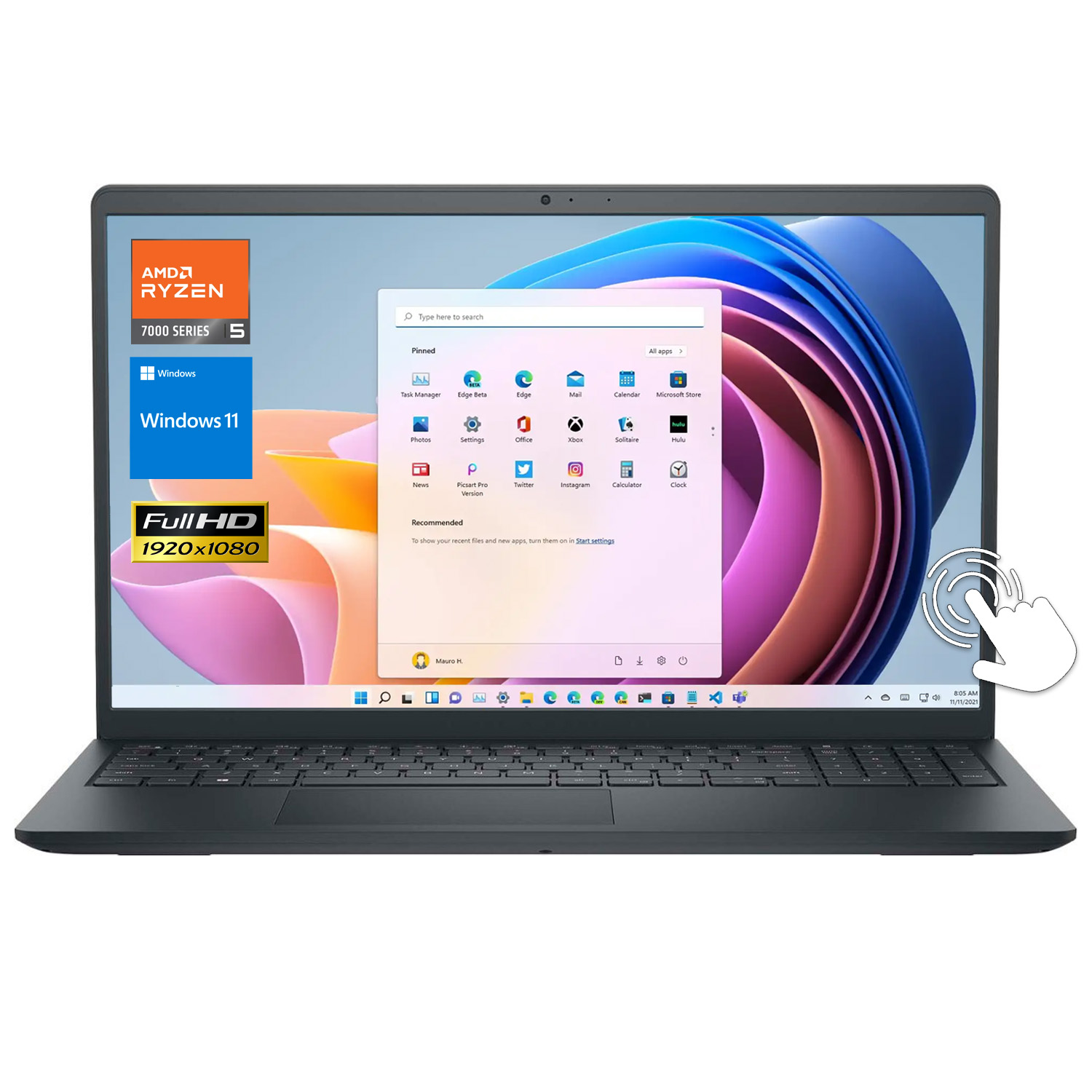 Laptop Dell Inspiron 3535 15.6" Touch Screen, AMD Ryzen 5 7530U 2.0GHz, 8GB, 512GB SSD Windows 11 Home, Ingles