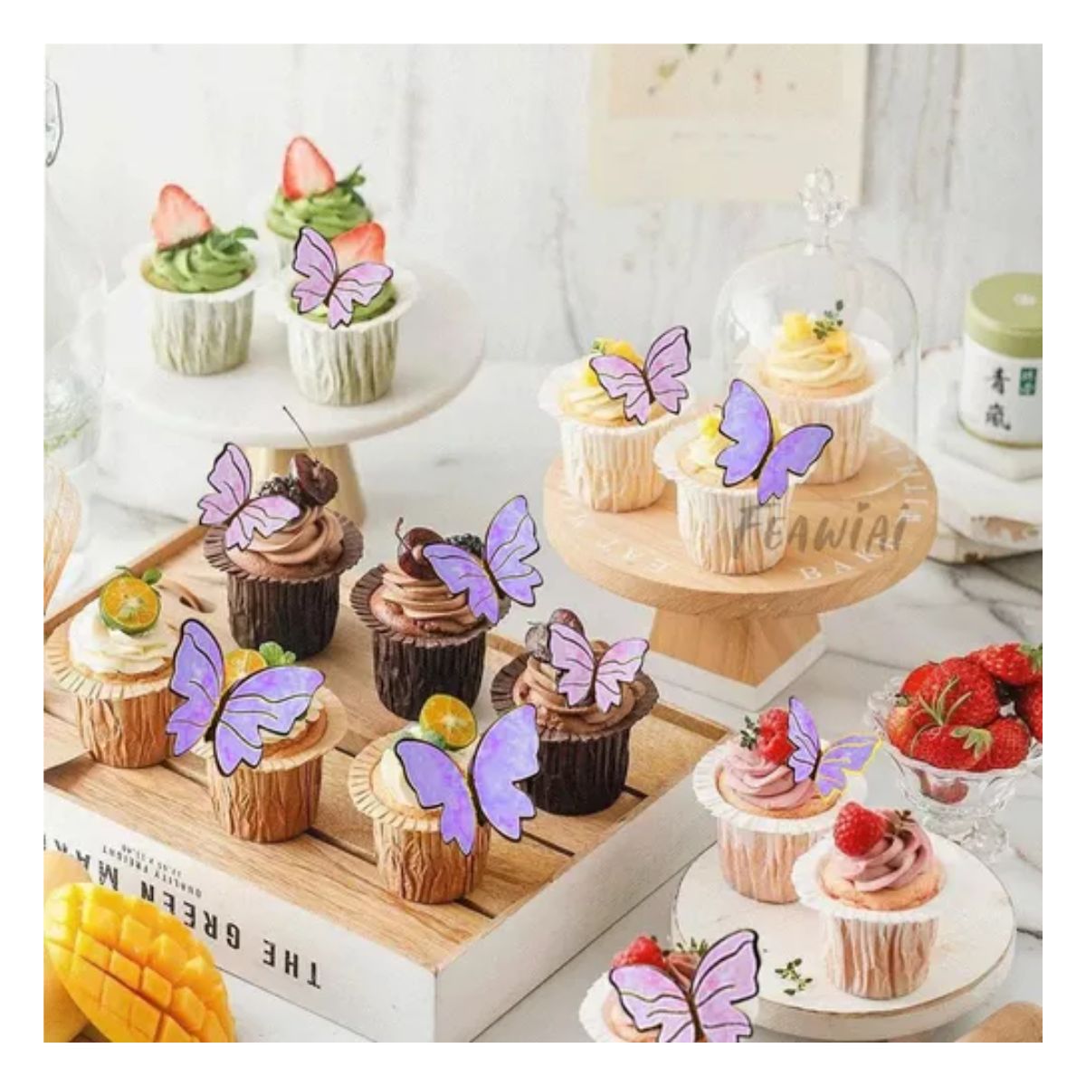 42pzs Decoración Pastel De Mariposa Letrero Feliz Cumpleaños Morado