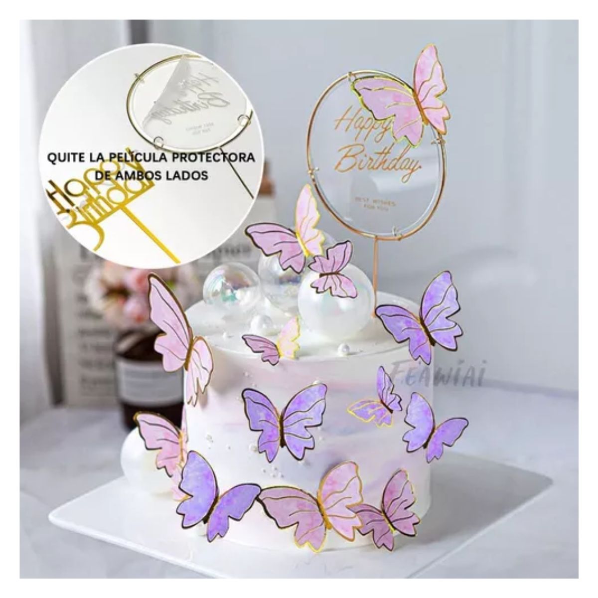 42pzs Decoración Pastel De Mariposa Letrero Feliz Cumpleaños Morado