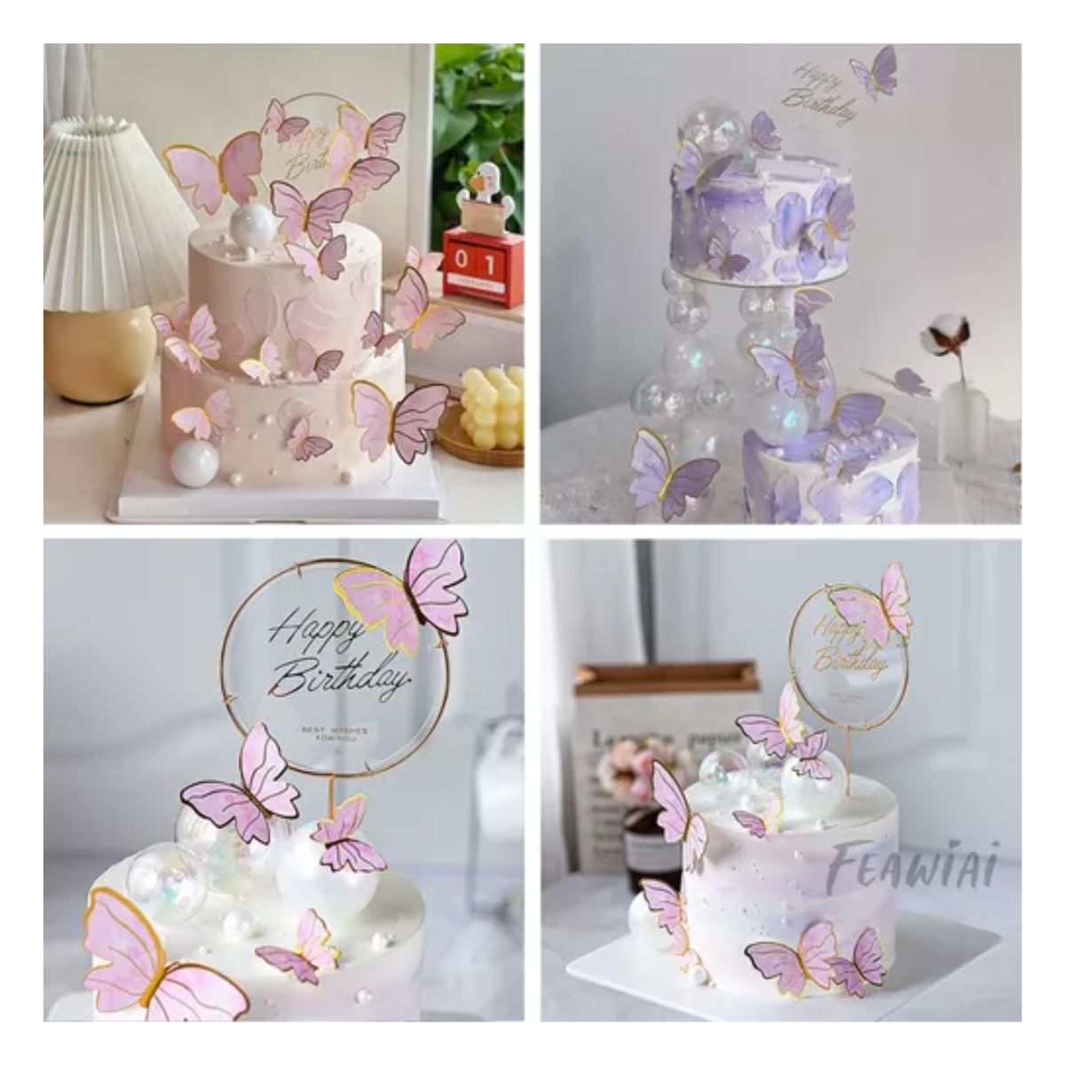 42pzs Decoración Pastel De Mariposa Letrero Feliz Cumpleaños Morado