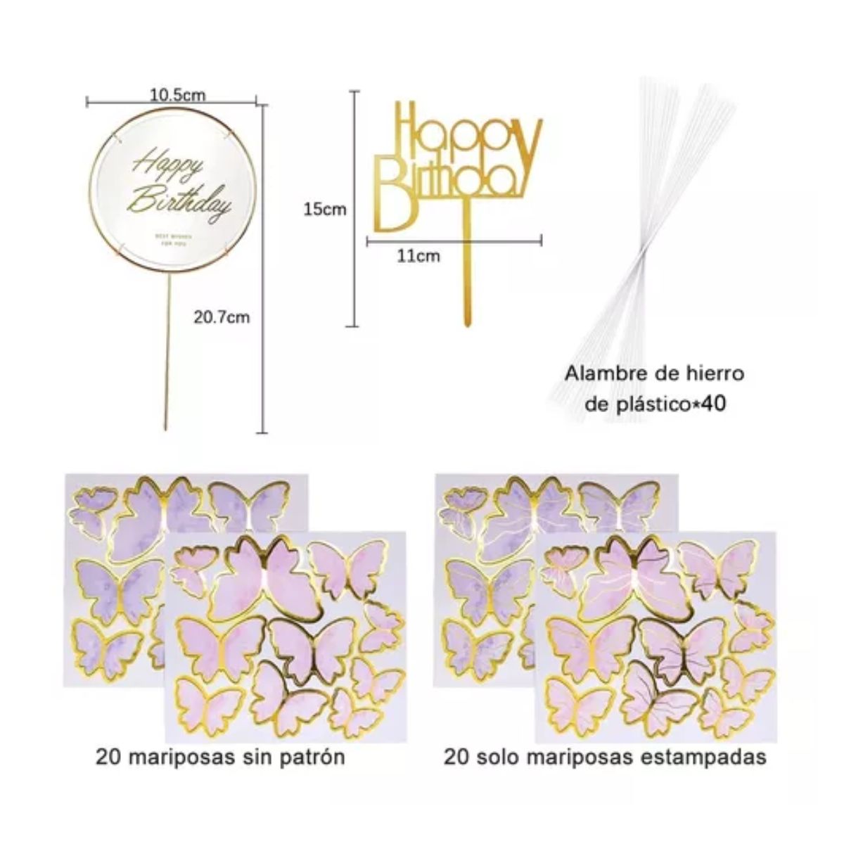 42pzs Decoración Pastel De Mariposa Letrero Feliz Cumpleaños Morado