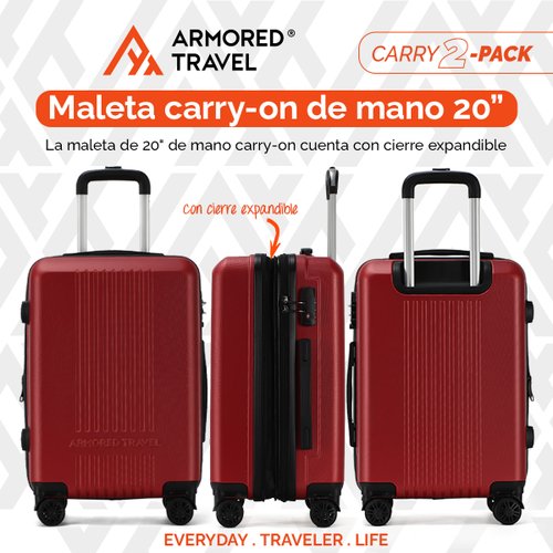 Maleta De Viaje Carry On 20 de Mano Cabina 10kg Rígida Doble Refuerzo Con  * TSA Lock * Luggage suitcase Armored Travel (Gris)