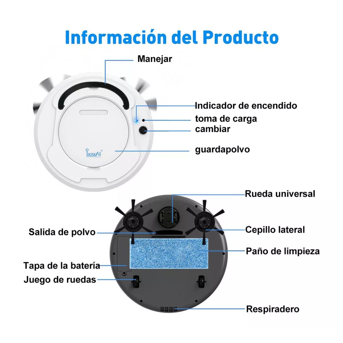 Aspiradora Trapeadora Robot Inteligente 1800pa Para Limpiar, Blanco