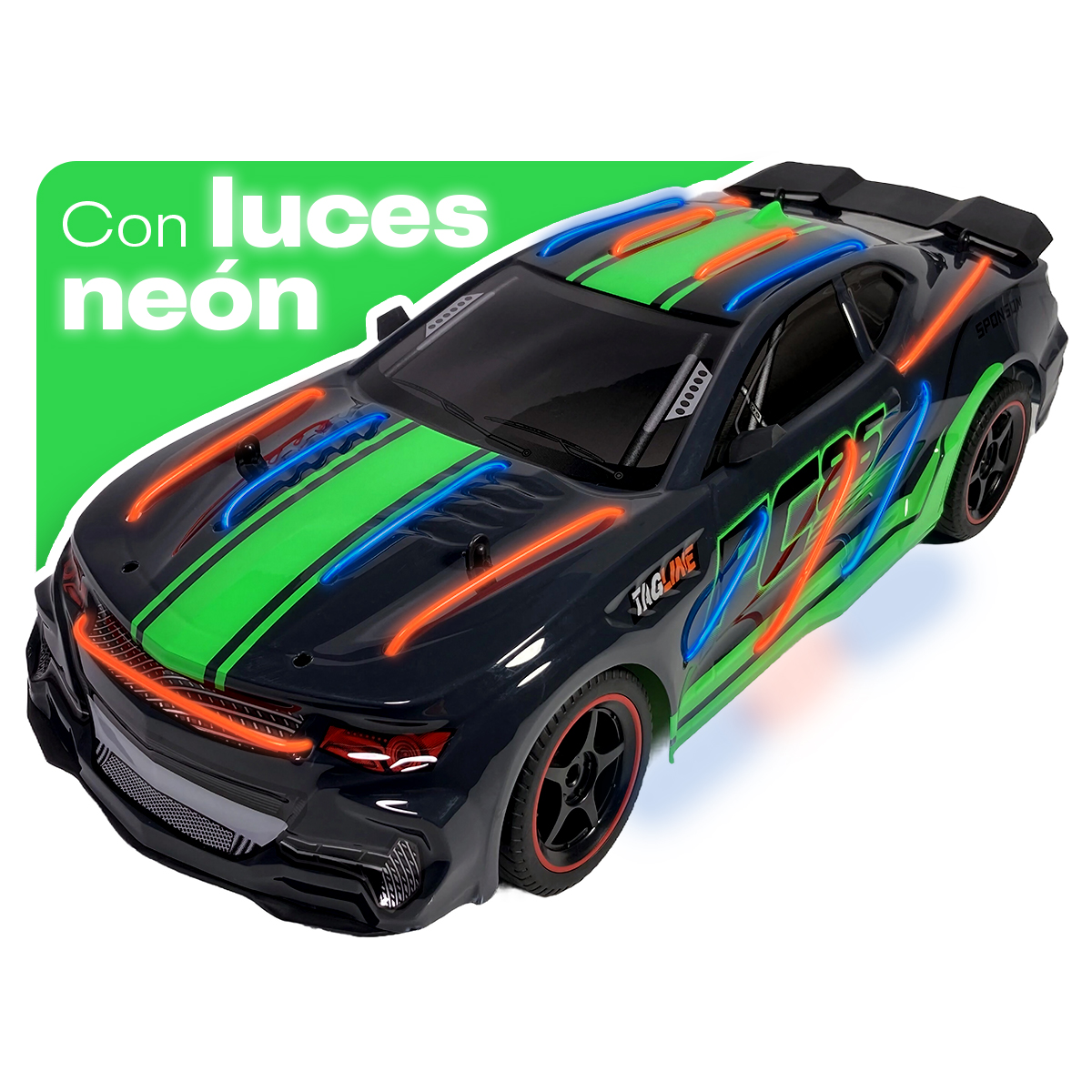 Carro a control remoto con luces de neon auto RC Racing car carreras RC 15 km h escala 1:12 con batería recargable