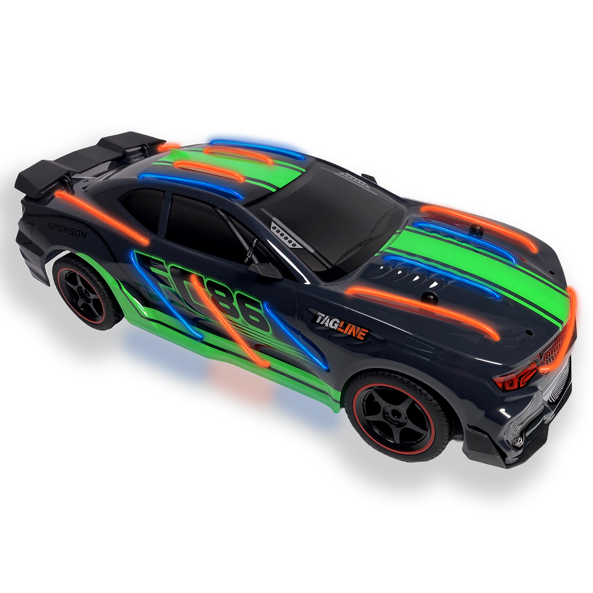Carro a control remoto con luces de neon auto RC Racing car carreras RC 15 km h escala 1:12 con batería recargable
