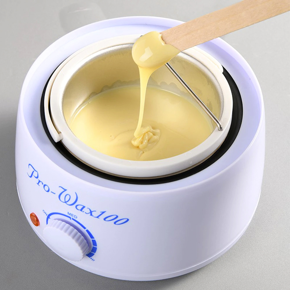 Calentador Fundidor de Cera para Depilación con 4 paquetes de Perlas de Cera Española para depilar 100 gramos y Aplicadores, Pro-Wax100 Blanco Azul