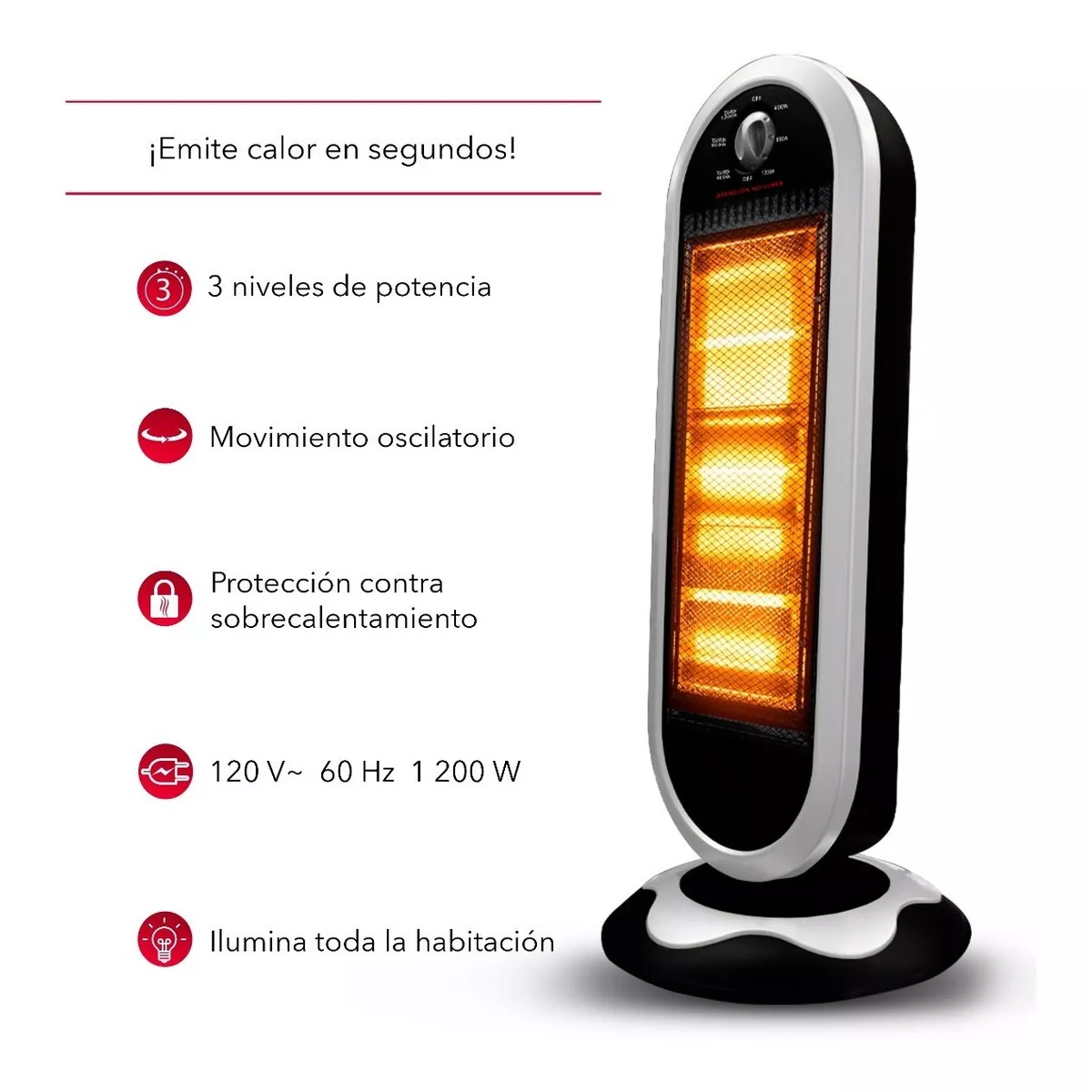 Calefactor De Halógeno 3 Niveles De Potencia Rc-h3 Color Negro con plata