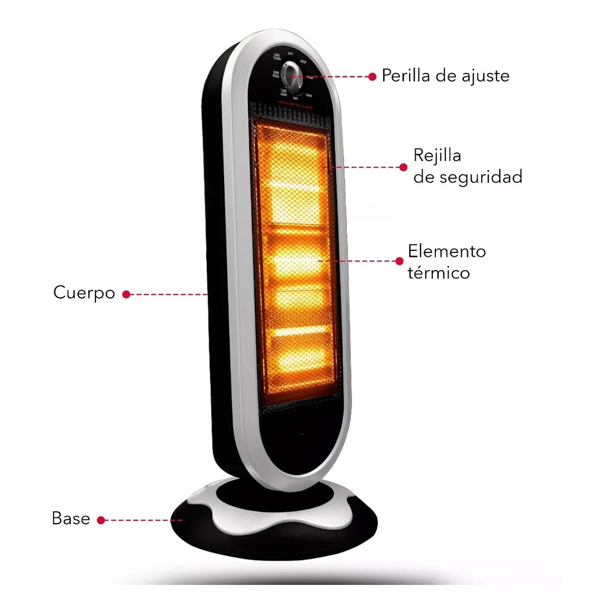 Calefactor De Halógeno 3 Niveles De Potencia Rc-h3 Color Negro con plata