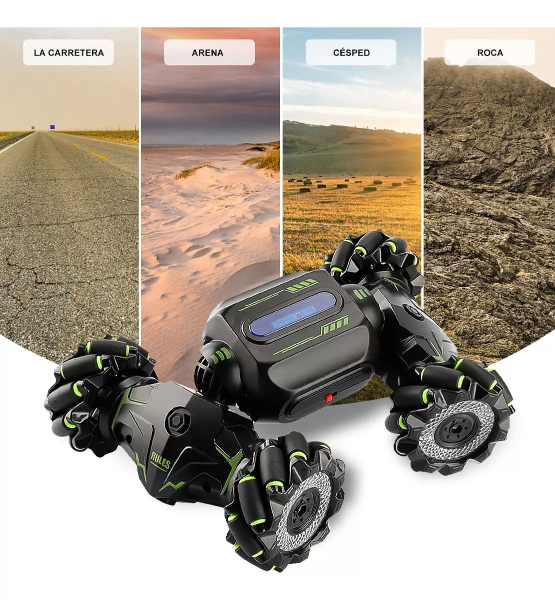 Carro Coche Control Remoto Negro Recargable Doble Gesto Conducción Bidireccional Rotación 360 Juguetes