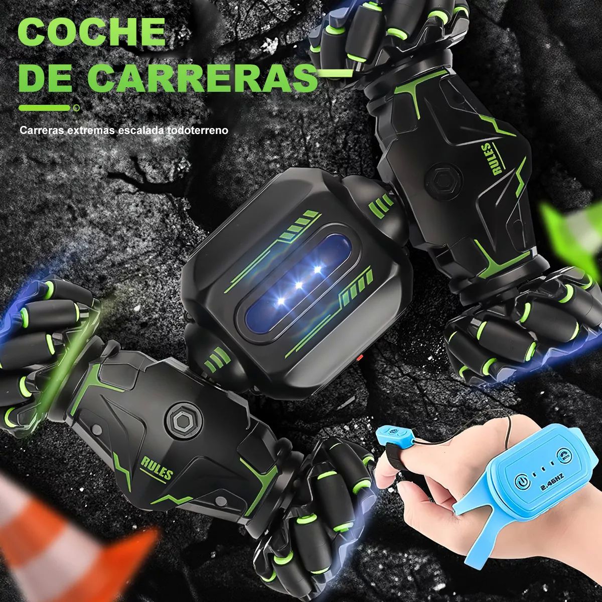 Carro Coche Control Remoto Negro Recargable Doble Gesto Conducción Bidireccional Rotación 360 Juguetes