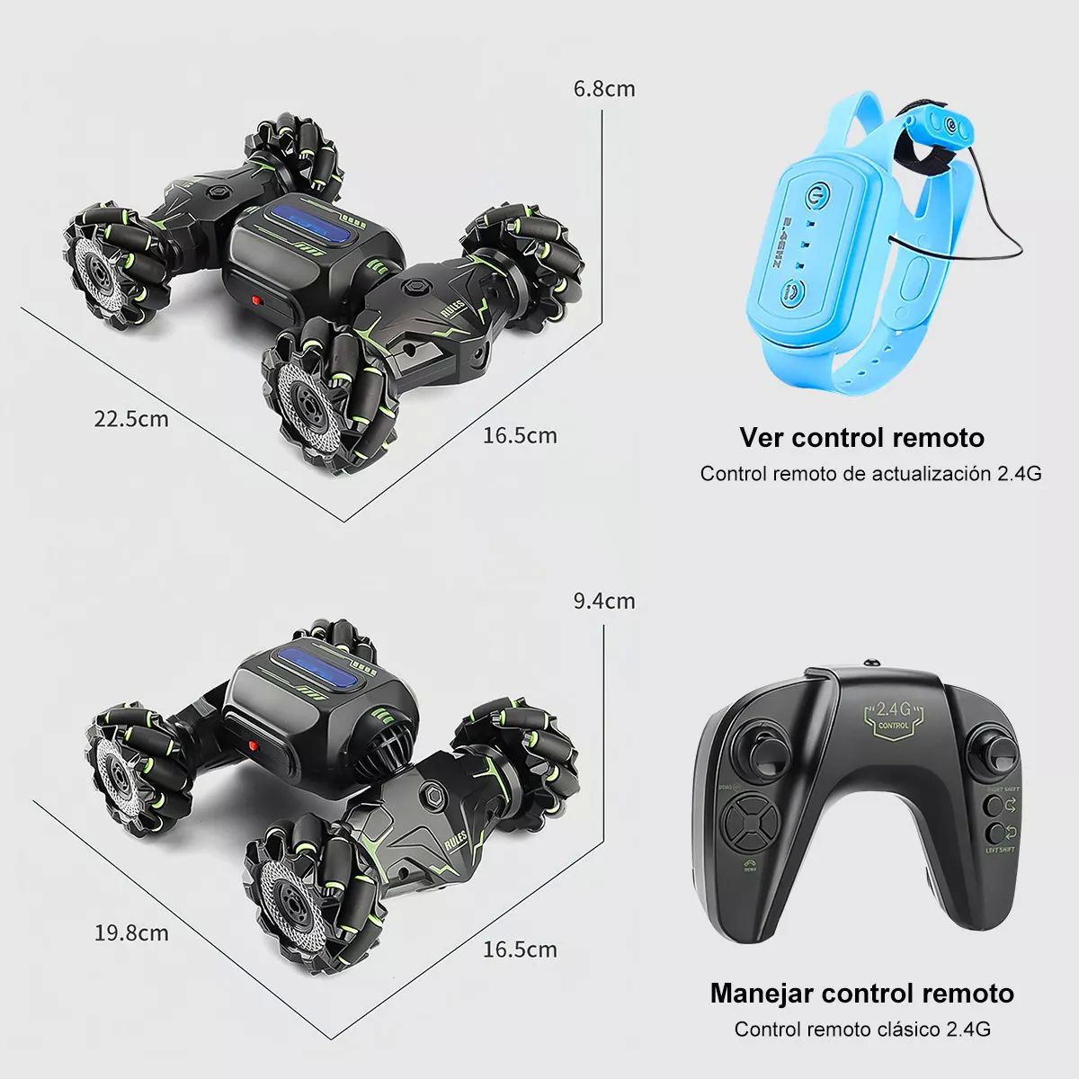 Carro Coche Control Remoto Negro Recargable Doble Gesto Conducción Bidireccional Rotación 360 Juguetes