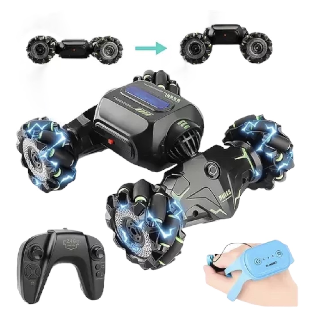 Carro Coche Control Remoto Negro Recargable Doble Gesto Conducción Bidireccional Rotación 360 Juguetes