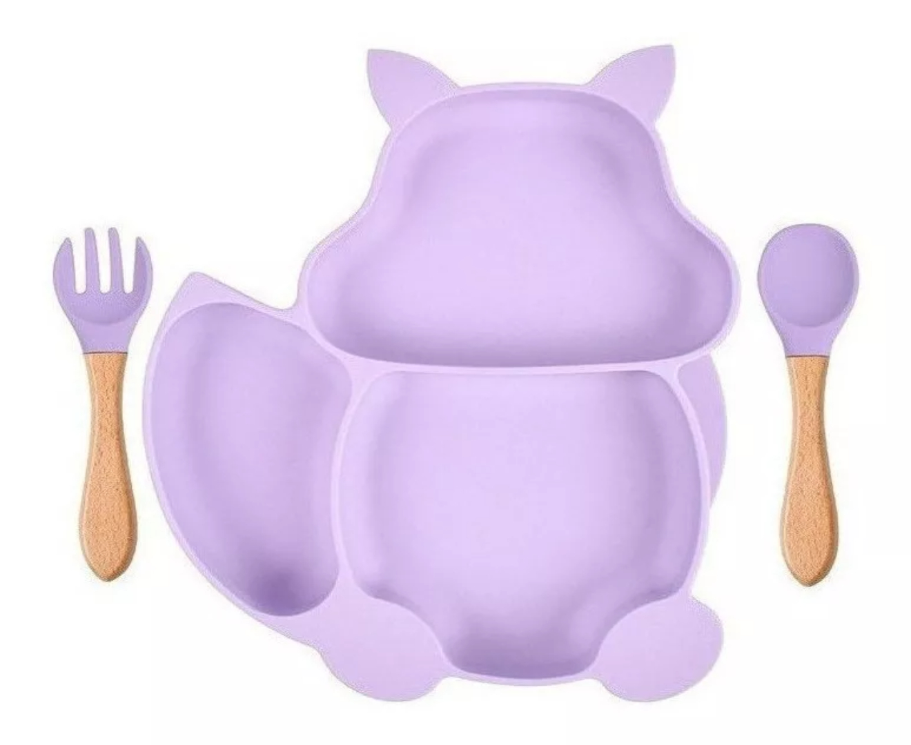Platos Para Bebés Silicona Bowl Copa Cuchara Tenedor Babero, color PÚRPURA CLARO