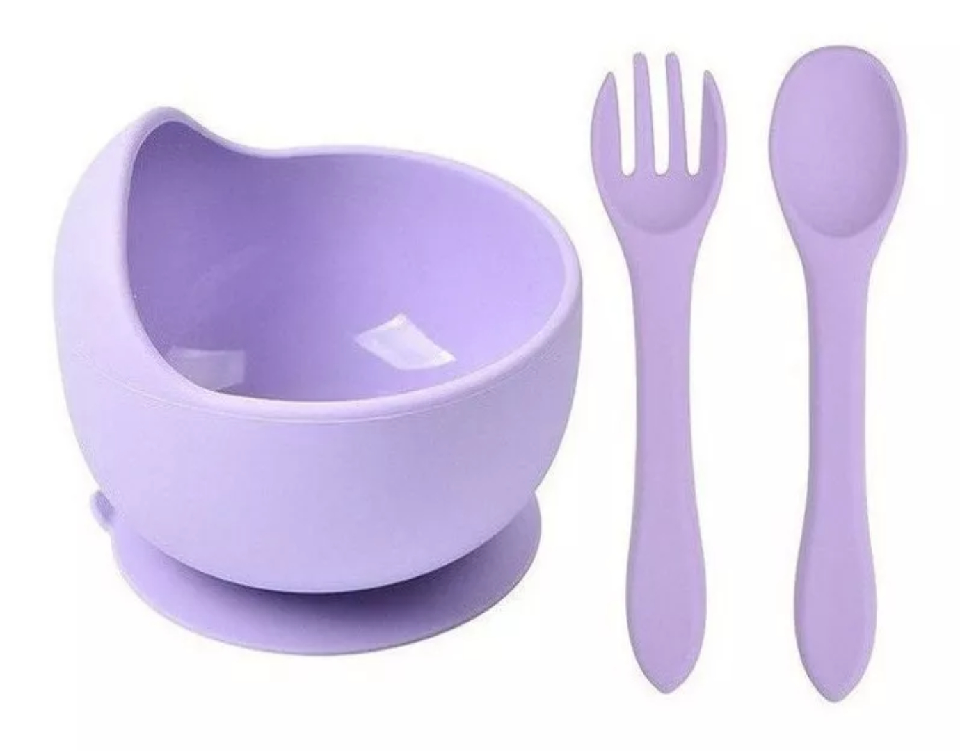 Platos Para Bebés Silicona Bowl Copa Cuchara Tenedor Babero, color PÚRPURA CLARO