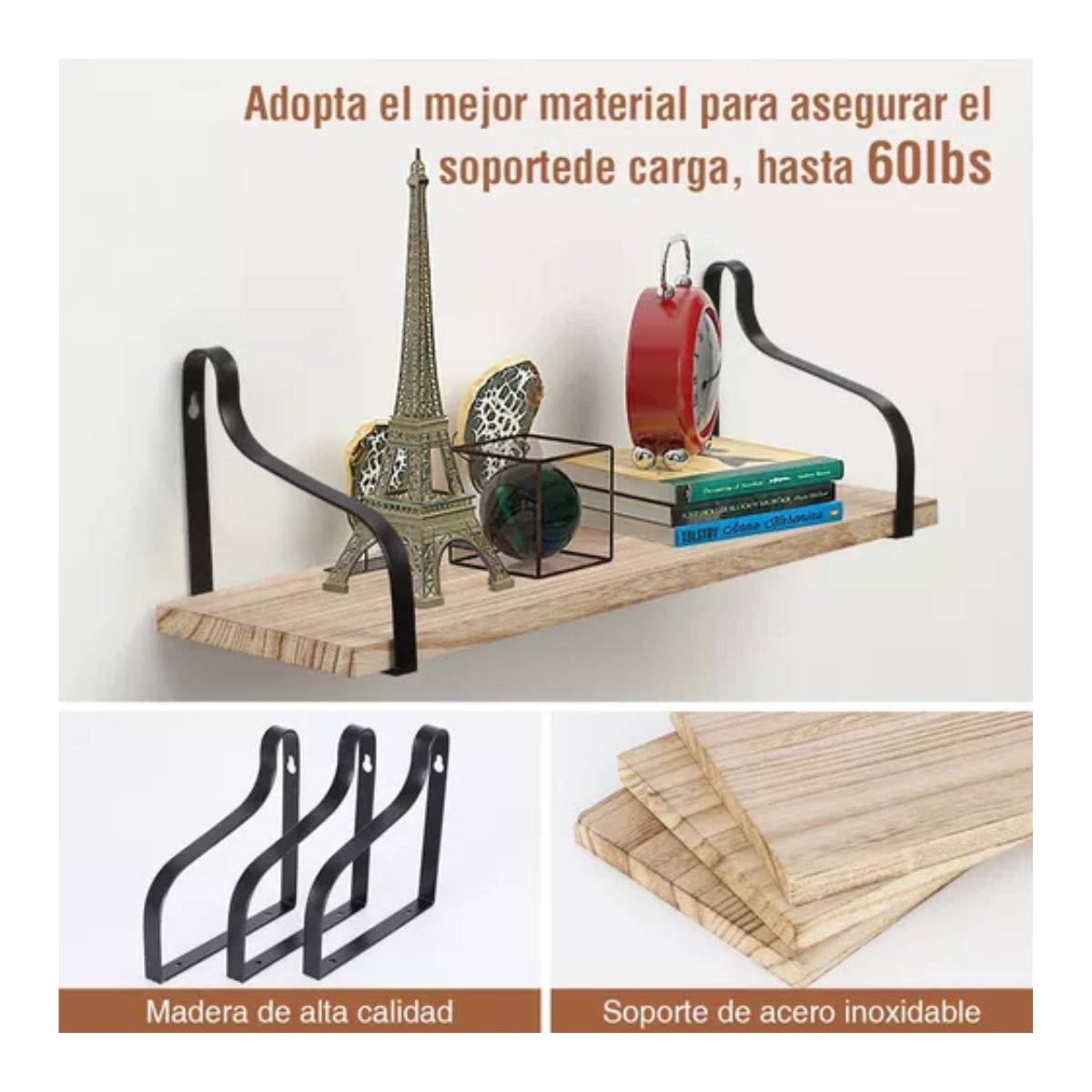 3 Repisas Repisa Flotante Madera 50x15cm Muebles Con Soporte Negro Claro