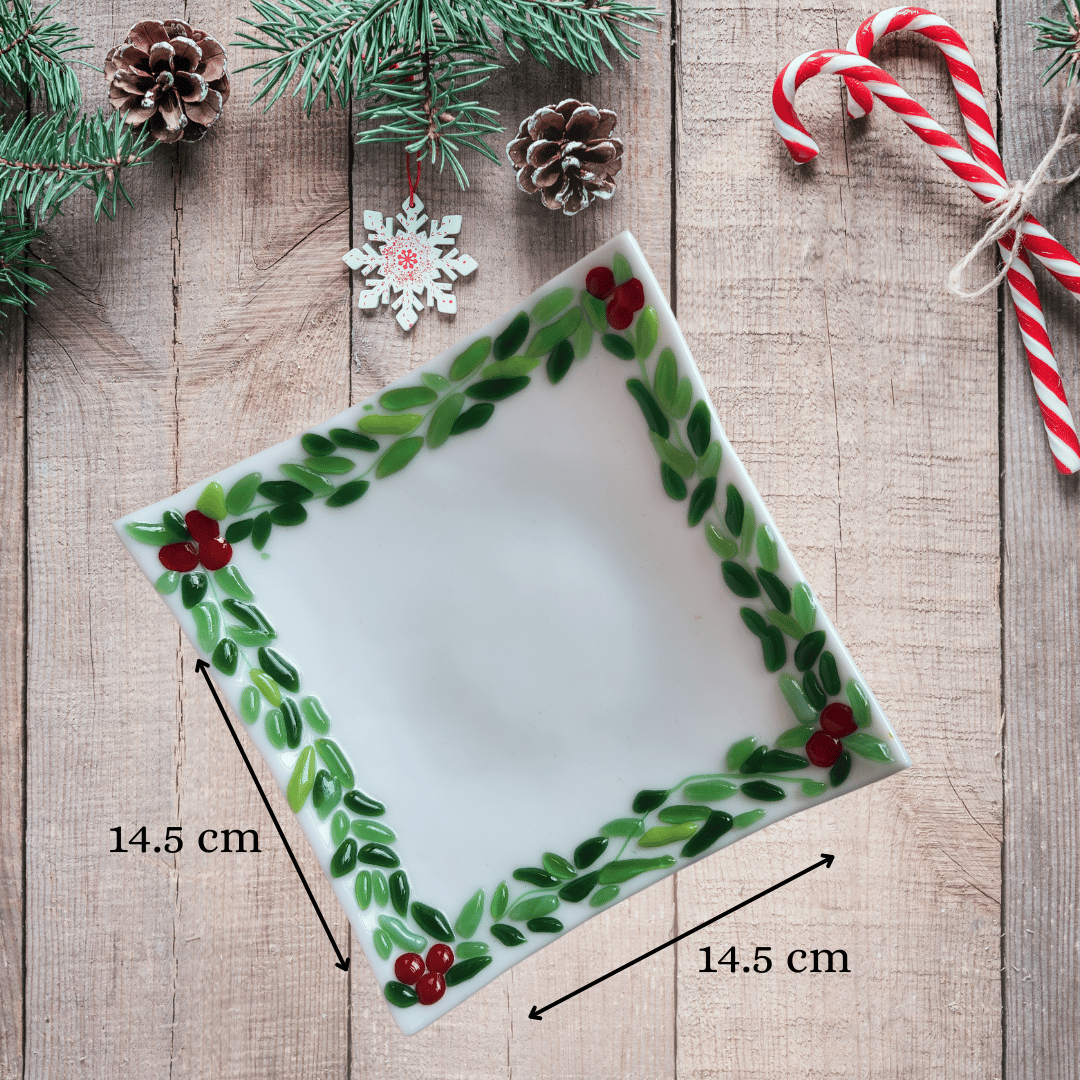 Plato Decorativo Nochebuena Fusión Vitral Set 2 Piezas