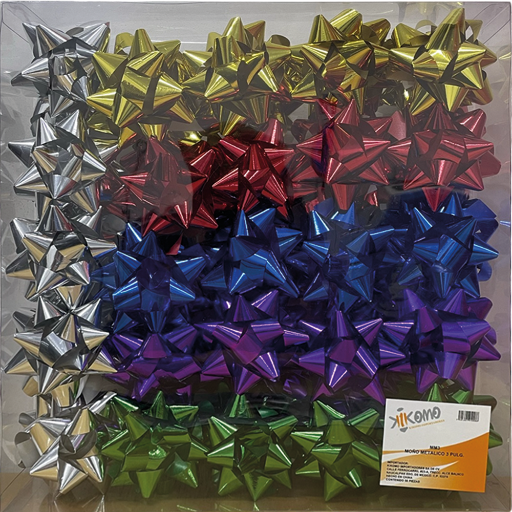 Paquete Moño 3" Metálico Con 50 Piezas Surtido